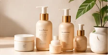 Neutral personal care bottles and jars in natural light
